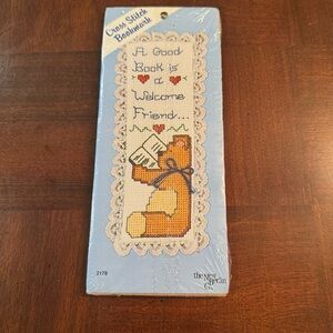 Craft Cross Stitcch Bookmark Teddybear A Good Book is a welcome friend